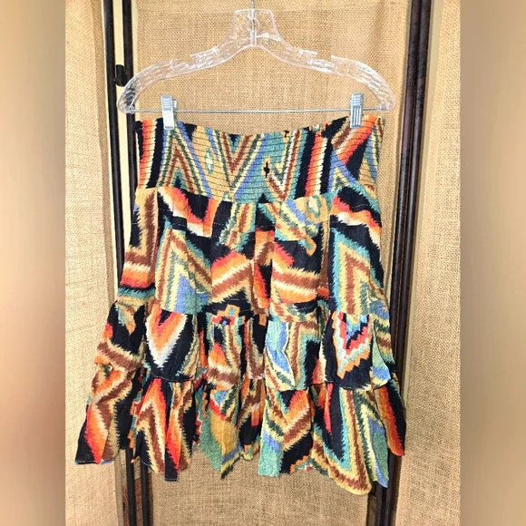 Women's Lauren Ralph Lauren Multicolor Ruched Waist Tiered Skirt Size 12 EUC - Picture 1 of 7